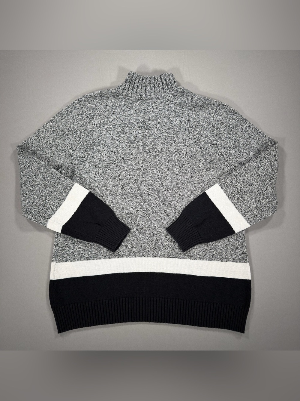 Karen Scott Women's Sweater Large L 100% Cotton Striped Grey White Black Knit - Picture 6 of 9
